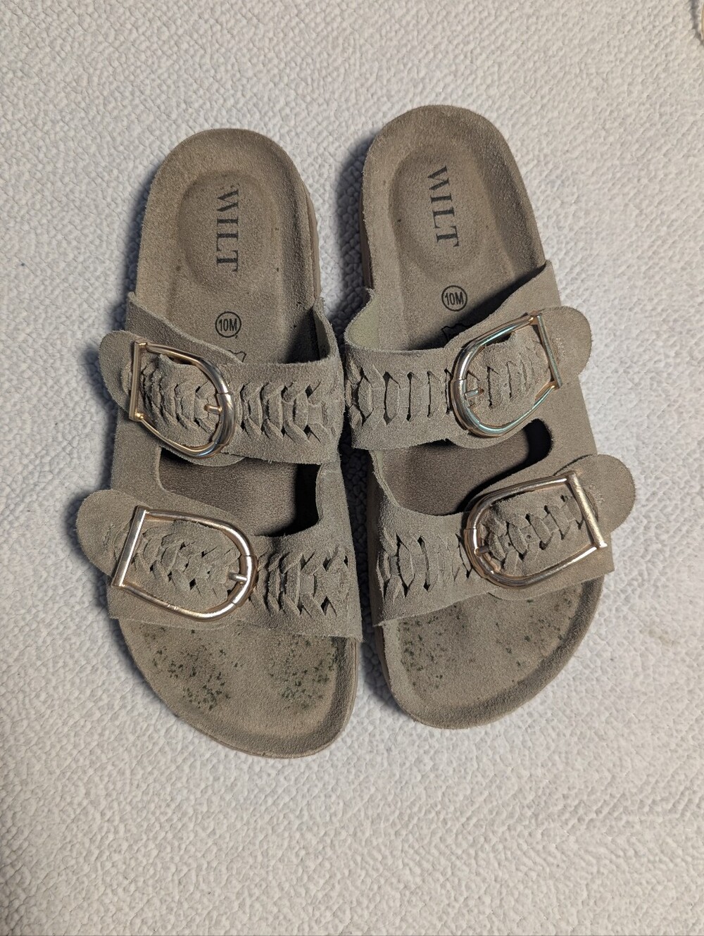 Wilt Size 10M Genuine Leather Braided Double Buckle Slide Sandals